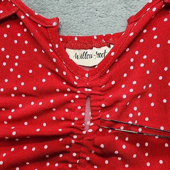 Buckle Willow & Root Top Womens M Red White Polka Dot Ruched Ruffle Tank Keyhole - Picture 3 of 9